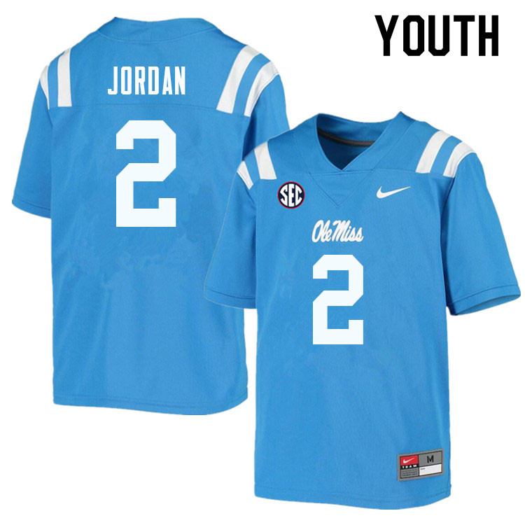 Jalen Jordan Ole Miss Rebels NCAA Youth Powder Blue #2 Stitched Limited College Football Jersey KZH7058XH